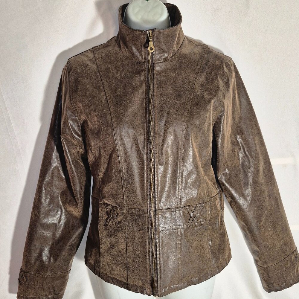 KC Collections dark brown faux leather jacket in size Medium - Picture 14 of 16